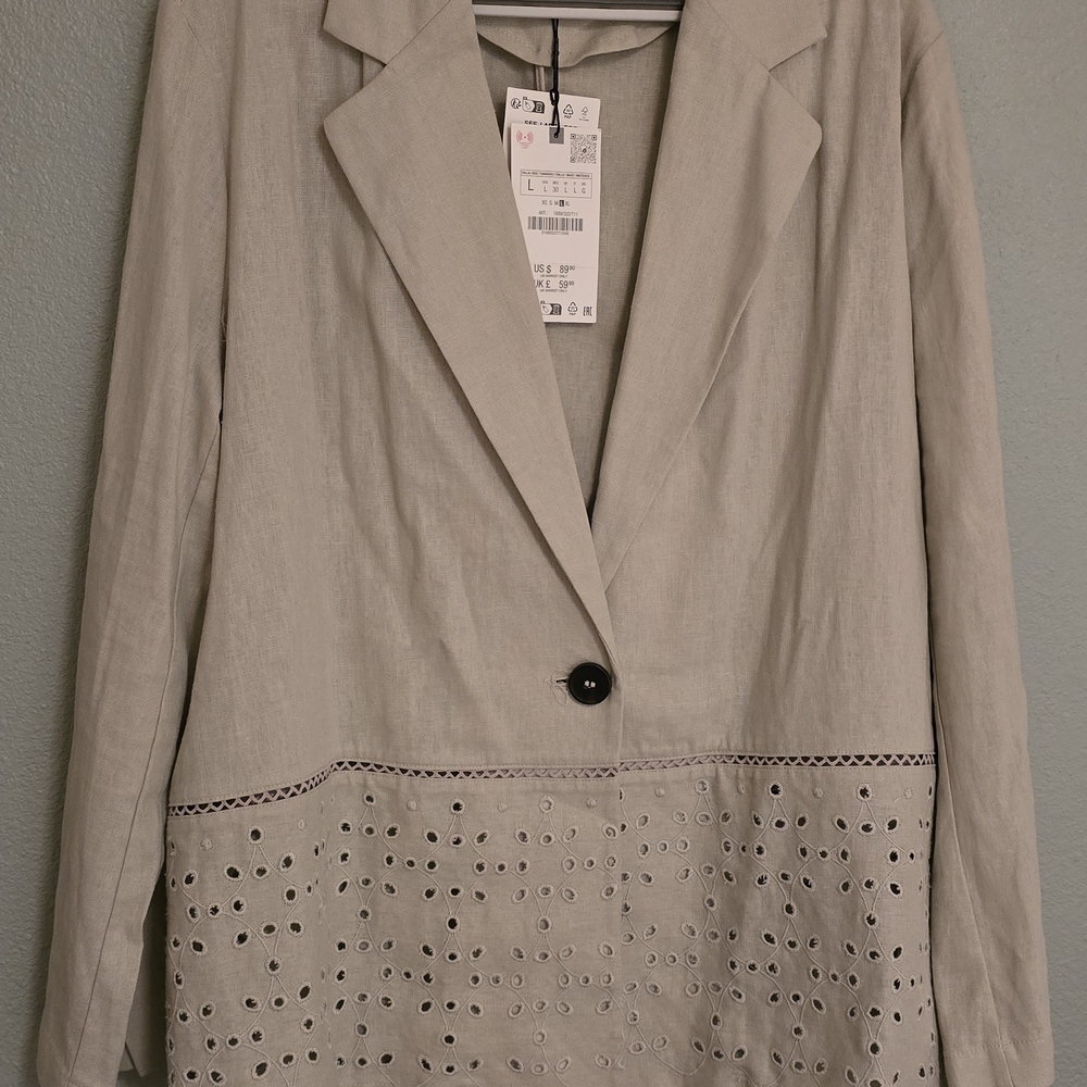 Zara Linen Elegant Gray Women's Jacket - Picture 2 of 4